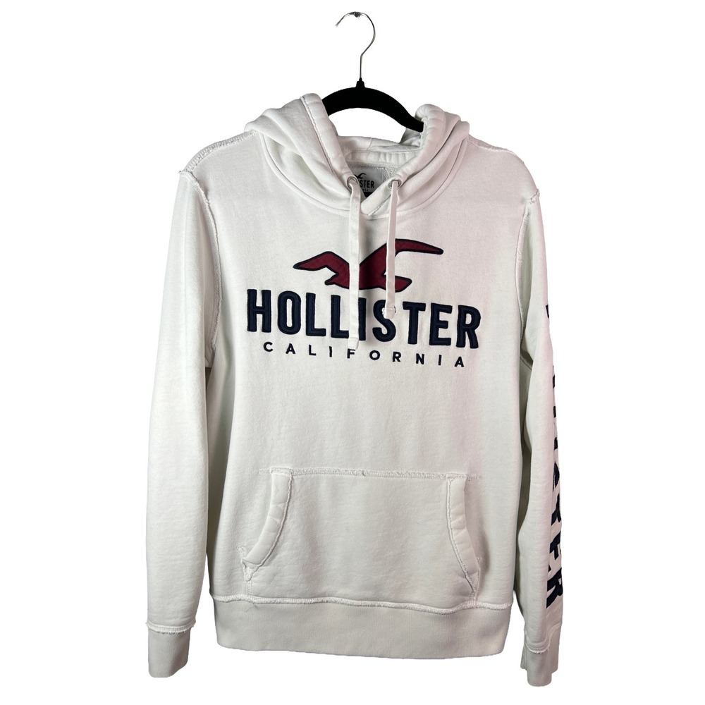 Y2K Hollister Logo Hoodie Sweatshirt Unisex Medium White Preppy Skater